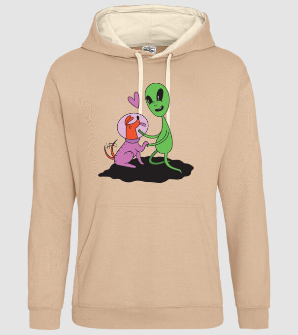 Alien cu câine model nisipiu pe tricou