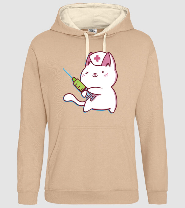 Pisică asistent medical cu vaccin model nisipiu pe tricou