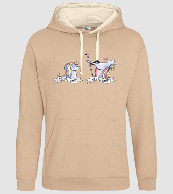 Înainte și după vin Unicorns model nisipiu pe tricou