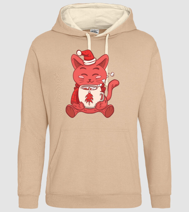 Pisică cu ciocolată caldă model nisipiu pe tricou