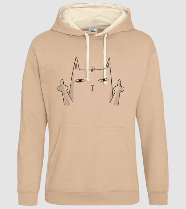 Pisică desen arată degetul model nisipiu pe tricou