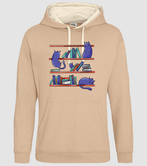 Pisici pe raftul de cărți model nisipiu pe tricou
