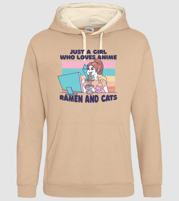 Doar o fată căreia îi place Anime, Ramen și pisicile model nisipiu pe tricou