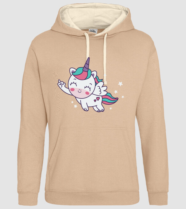 Unicorn drăguț arată degetul model nisipiu pe tricou
