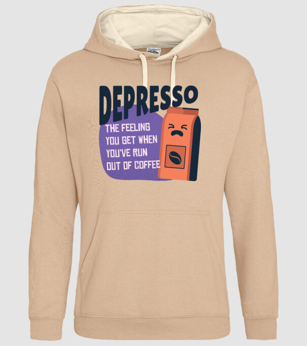 Depresso - Sentimentul când rămâi fără cafea model nisipiu pe tricou
