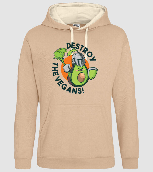 Destroy the Vegans - tricou amuzant războinic Avocado model nisipiu pe tricou
