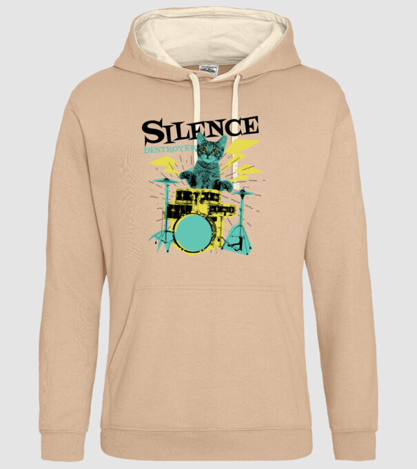 Pisică Baterist - Silence Destroyer model nisipiu pe tricou
