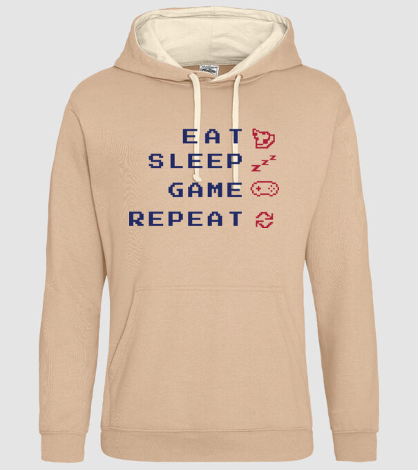 Eat Sleep Game Repeat model nisipiu pe tricou