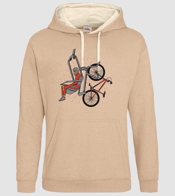 Biciclist montain bike pe teleferic model nisipiu pe tricou