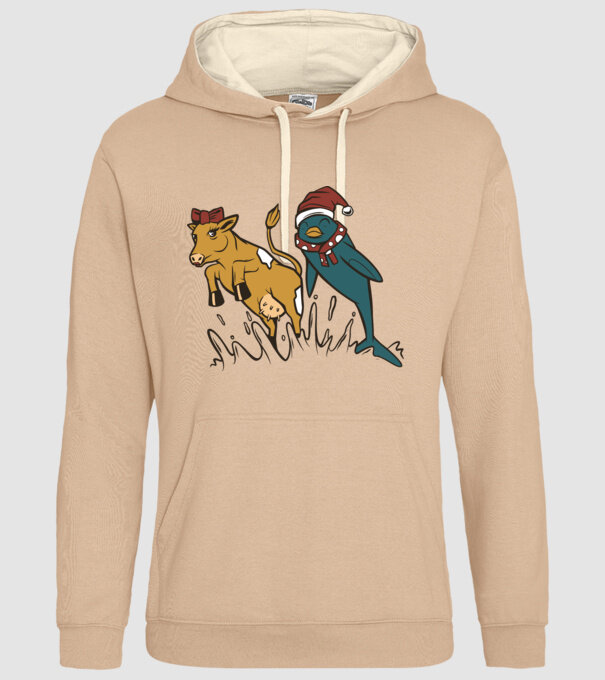 Delfin și Vacă de Crăciun model nisipiu pe tricou