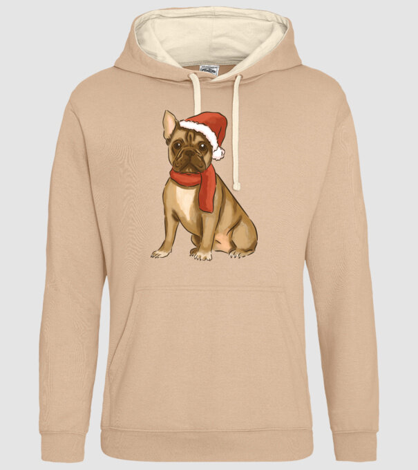 Bulldog francez de Crăciun model nisipiu pe tricou