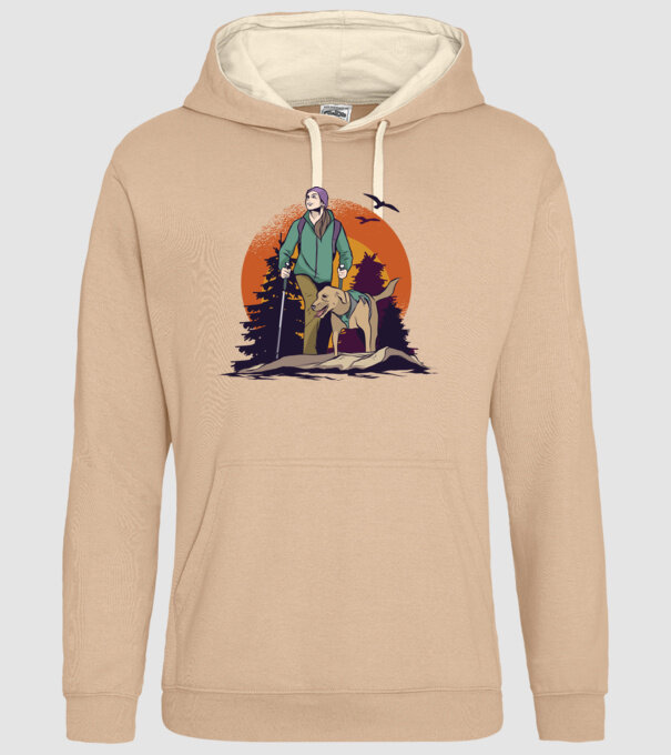 Excursie cu câine model nisipiu pe tricou
