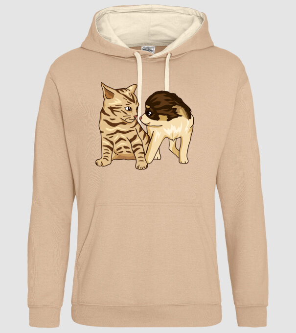 cuplu drăguț câine și pisică model nisipiu pe tricou
