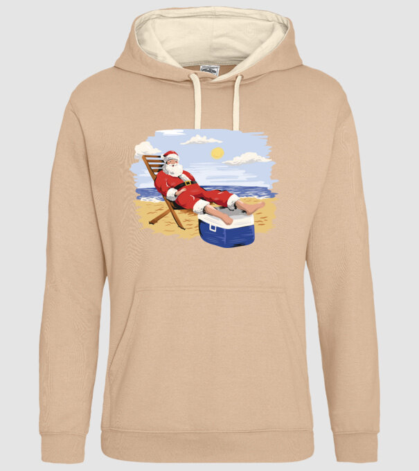 Moș Crăciun În vacanță model nisipiu pe tricou