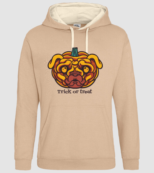 Mops cap de dovleac Halloween model nisipiu pe tricou