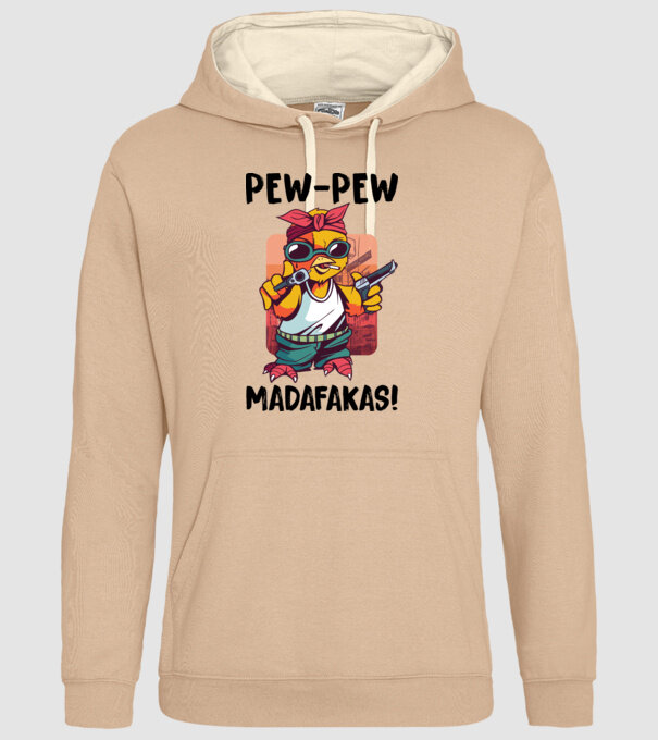 Pew Pew Pew Madafakas Pui alb model nisipiu pe tricou