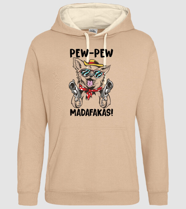 Pew Pew Pew Madafakas Chivava alb model nisipiu pe tricou