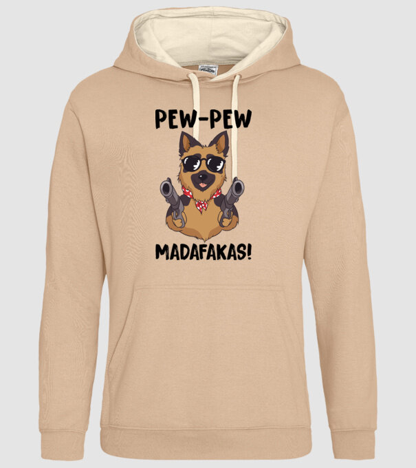 Pew Pew Pew Madafakas Ciobănesc german alb model nisipiu pe tricou