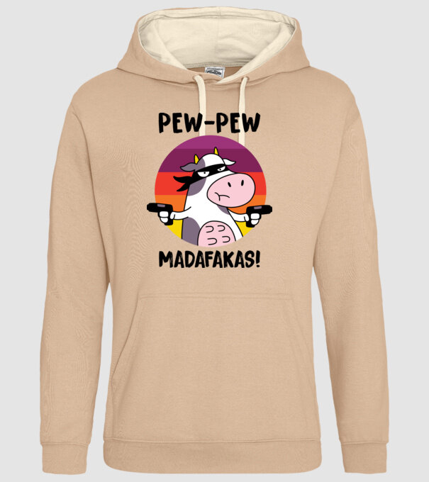 Pew Pew Pew Madafakas Vacă alb model nisipiu pe tricou