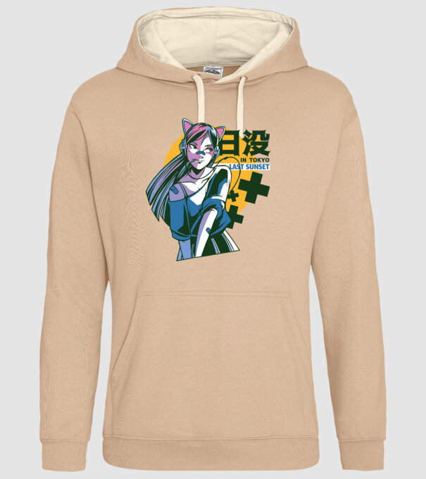 Fată Anime Sunset Tokyo model nisipiu pe tricou