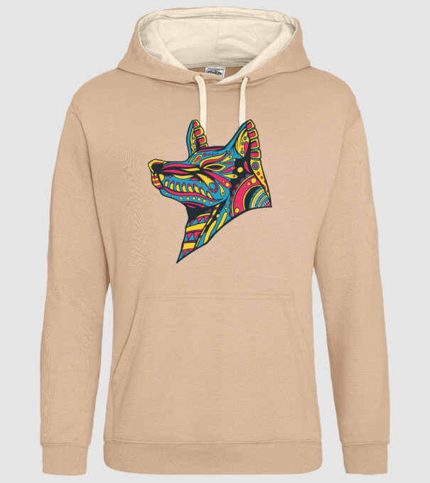 Cap de lup colorat model nisipiu pe tricou
