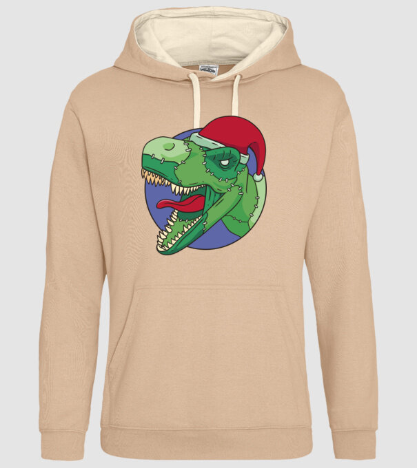 T-rex Santa model nisipiu pe tricou