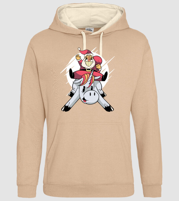Moș Crăciun pe unicorn model nisipiu pe tricou
