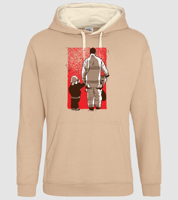 Tricou Pompier tată și fiu model nisipiu pe tricou