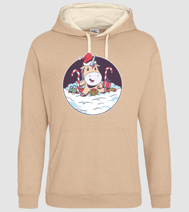 Unicorn Moș Crăciun cu cadouri model nisipiu pe tricou