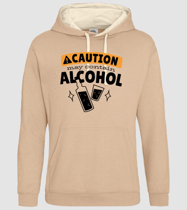 Atenție, poate conține alcool model nisipiu pe tricou