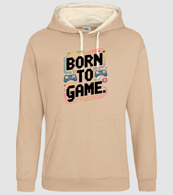 Born to Game Pixel Alb model nisipiu pe tricou