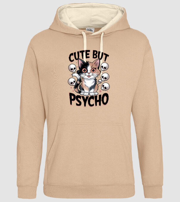 Cute, but Psycho pisică Alb model nisipiu pe tricou