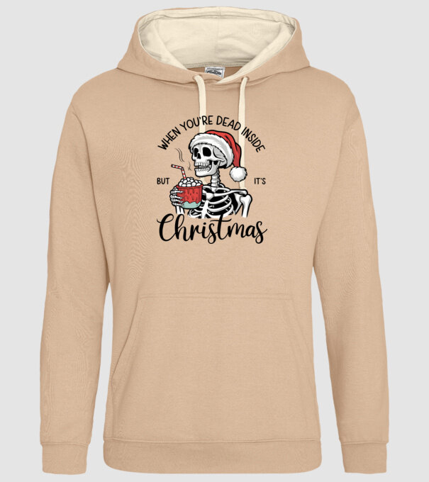 Dead inside, but it's christmas Alb model nisipiu pe tricou