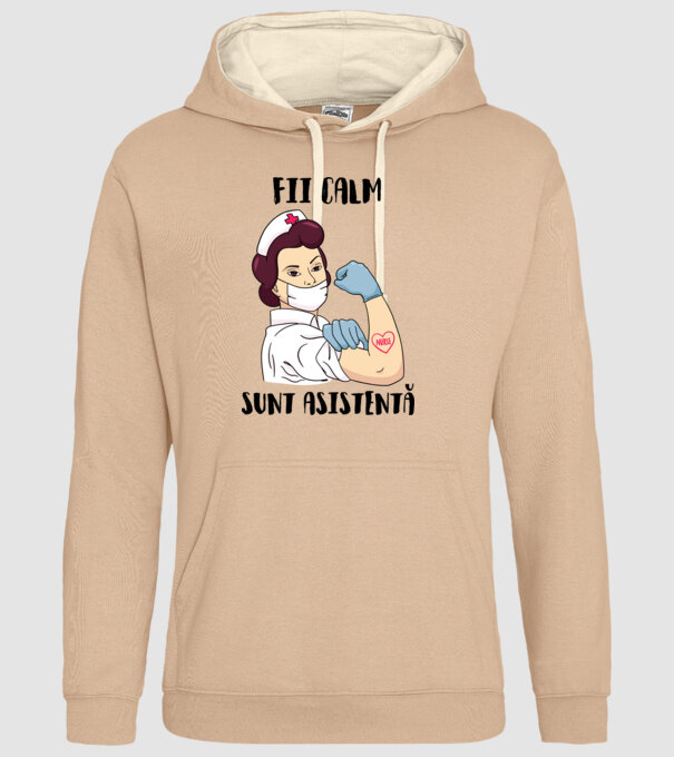 Fii calm, sunt asistentă model nisipiu pe tricou
