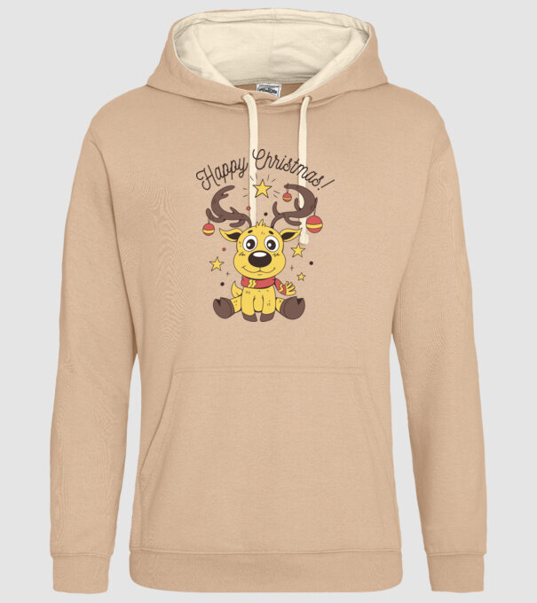 Happy Christmas Reindeer Alb model nisipiu pe tricou