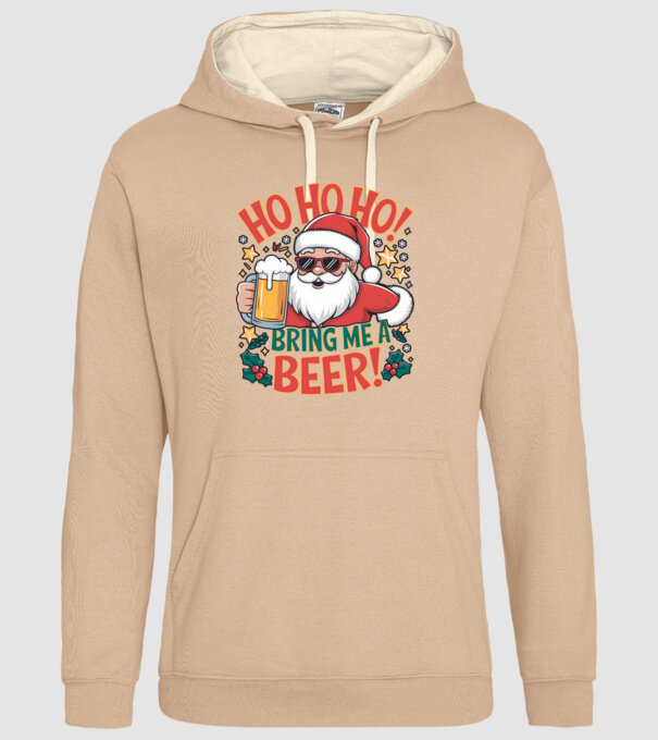 HO HO HO bring me a BEER santa Alb model nisipiu pe tricou