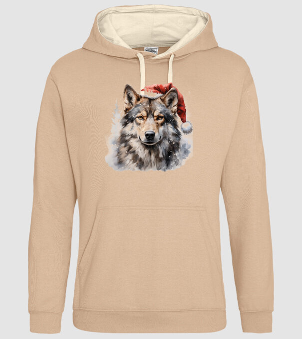 Lupul de Crăciun Alb model nisipiu pe tricou
