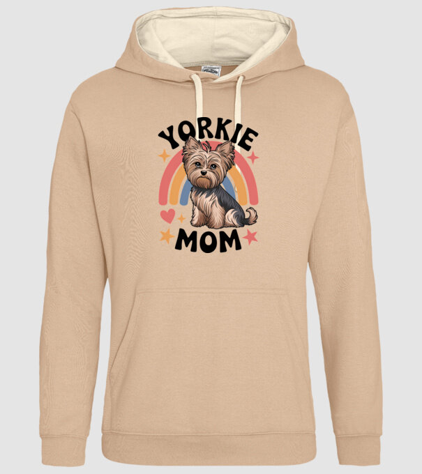 Yorkie Mom Alb model nisipiu pe tricou