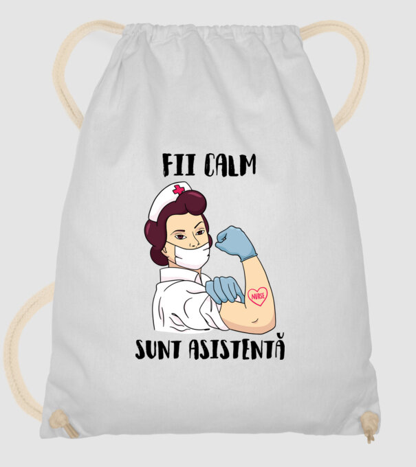 Fii calm, sunt asistentă model alb pe tricou