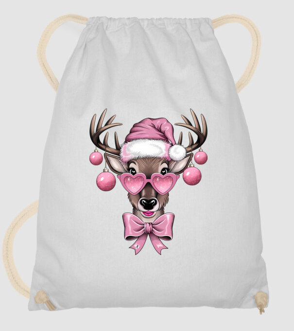Pink Xmas Reindeer model alb pe tricou