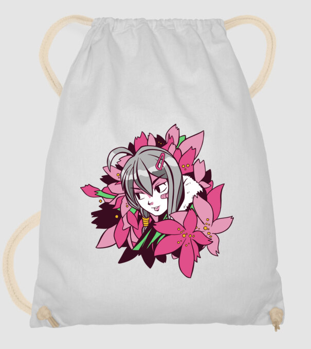 Anime fată printre flori model alb pe tricou