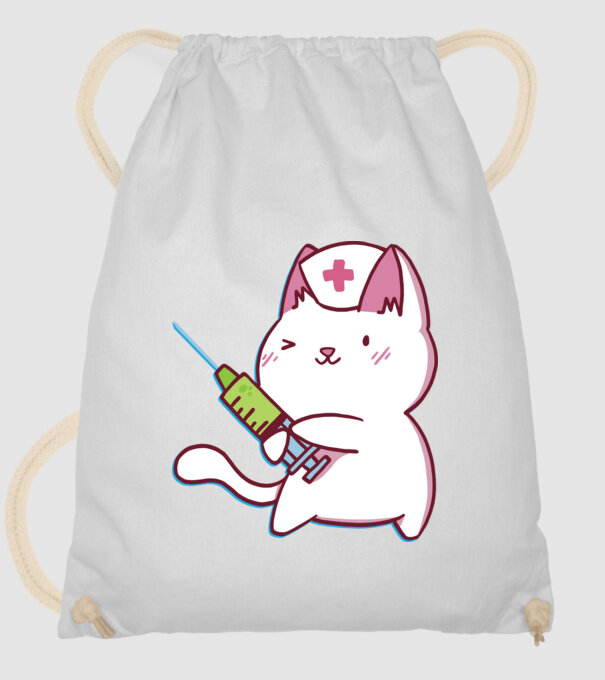 Pisică asistent medical cu vaccin model alb pe tricou