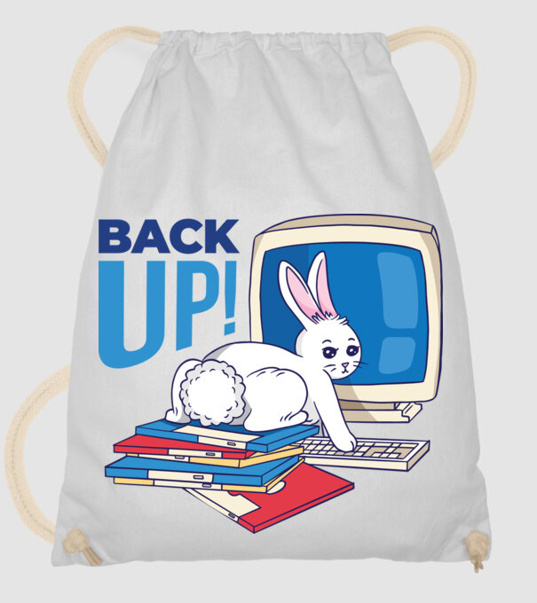 Back up bunny model alb pe tricou