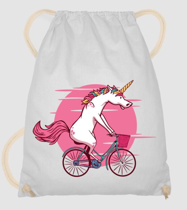 Unicorn cu bicicletă model alb pe tricou