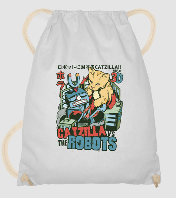 Catzilla Vs Robots model alb pe tricou