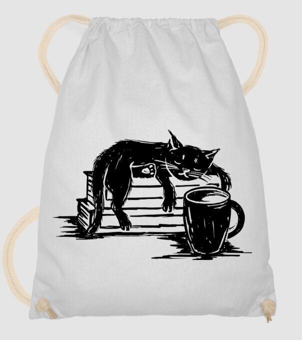 Pisică și cafea model alb pe tricou