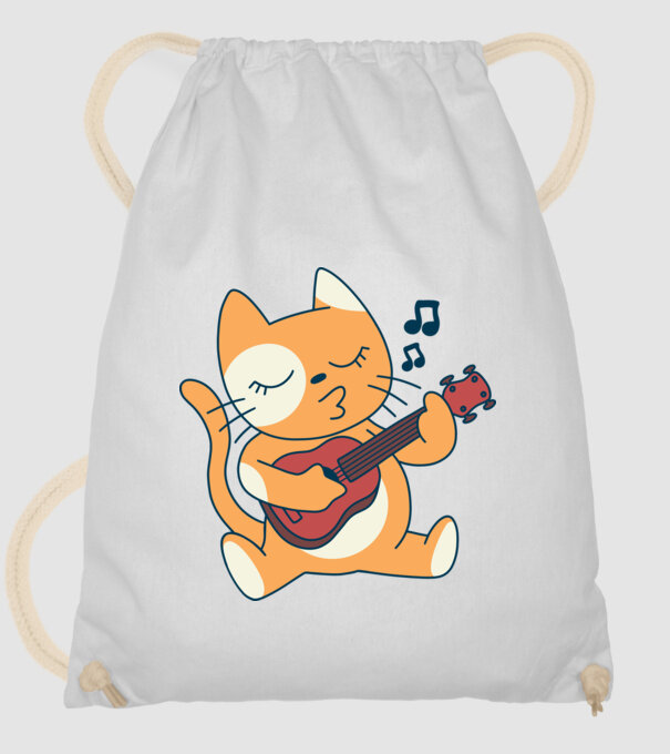 Pisică chitară Ukulele model alb pe tricou