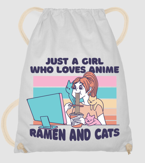 Doar o fată căreia îi place Anime, Ramen și pisicile model alb pe tricou