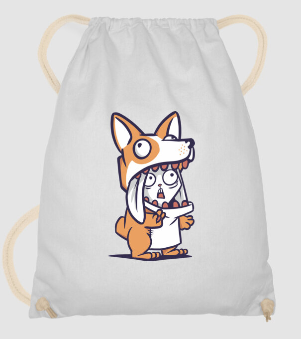 Iepuraș drăguț în costum Corgi model alb pe tricou