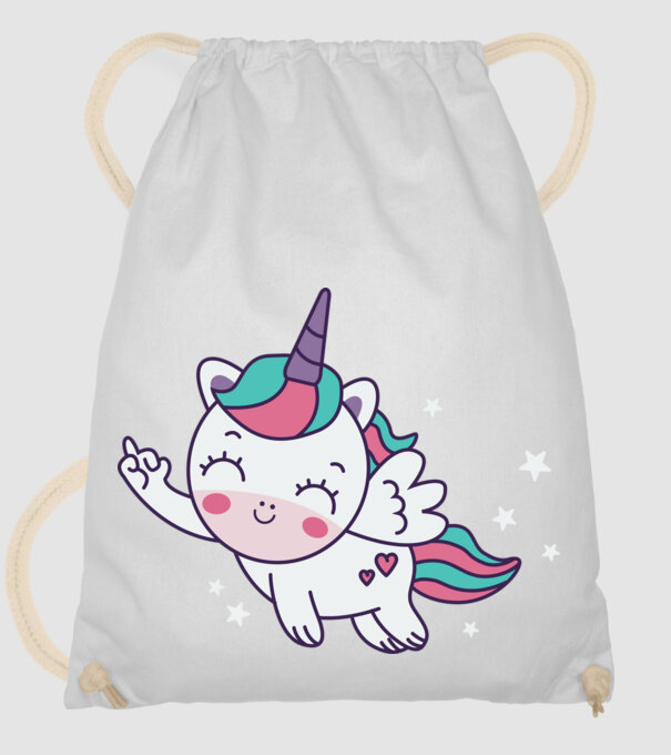 Unicorn drăguț arată degetul model alb pe tricou